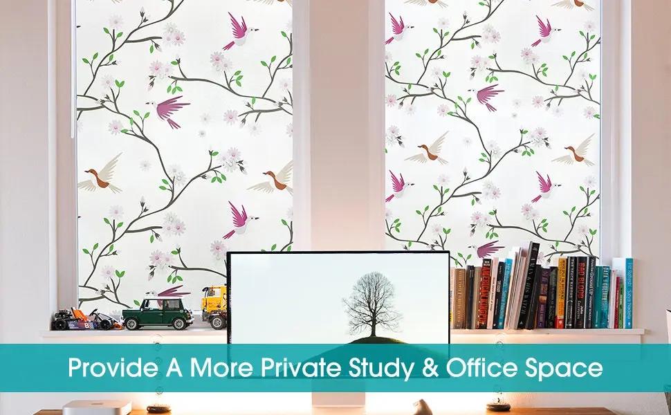 Privacy Window Film Opaque Non-Adhesive Bird Decals Decorative Glass Covering Static Cling Tint Frosted Window Stickers for Home Office - IconiQa