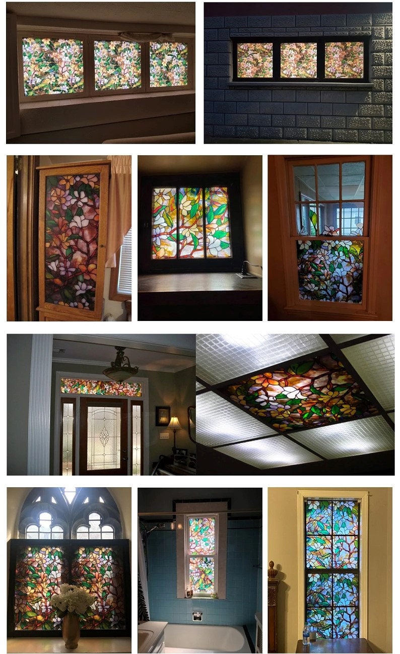 Modern Decorative Window Privacy Film, Non Sticky Static Cling Adhesive, Glass Sticker for Anti UV Heat Control Decal