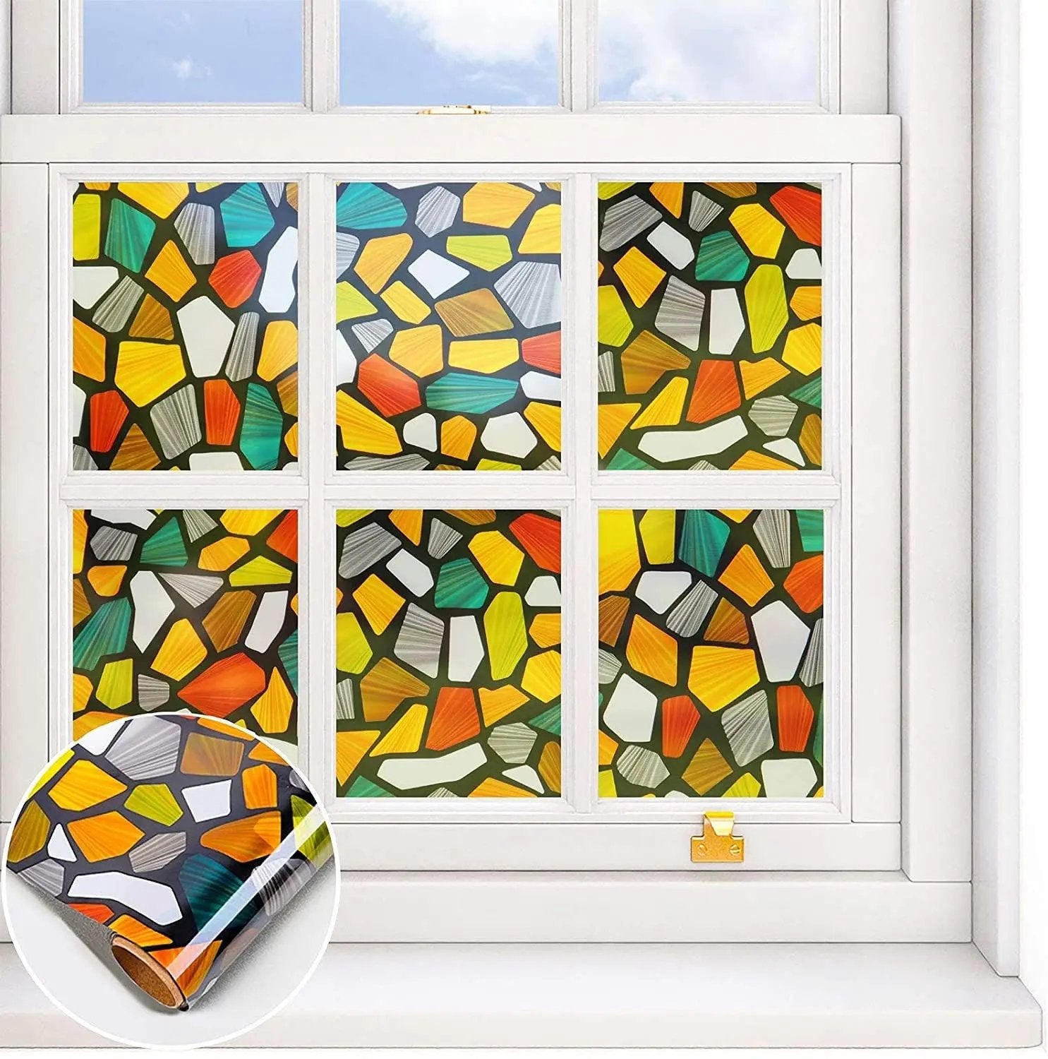 Stained Glass Privacy Window Film, Privacy Door Static Cling Decal, Decorative Adhesive Film, Removable Window Sticker, Glass Vinyl for Home - IconiQa