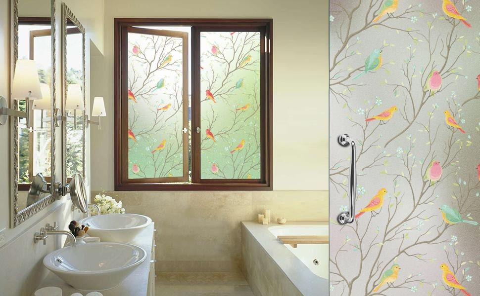 Privacy Window Film Opaque Non-Adhesive Bird Decals Decorative Glass Covering Static Cling Tint Frosted Window Stickers for Home Office
