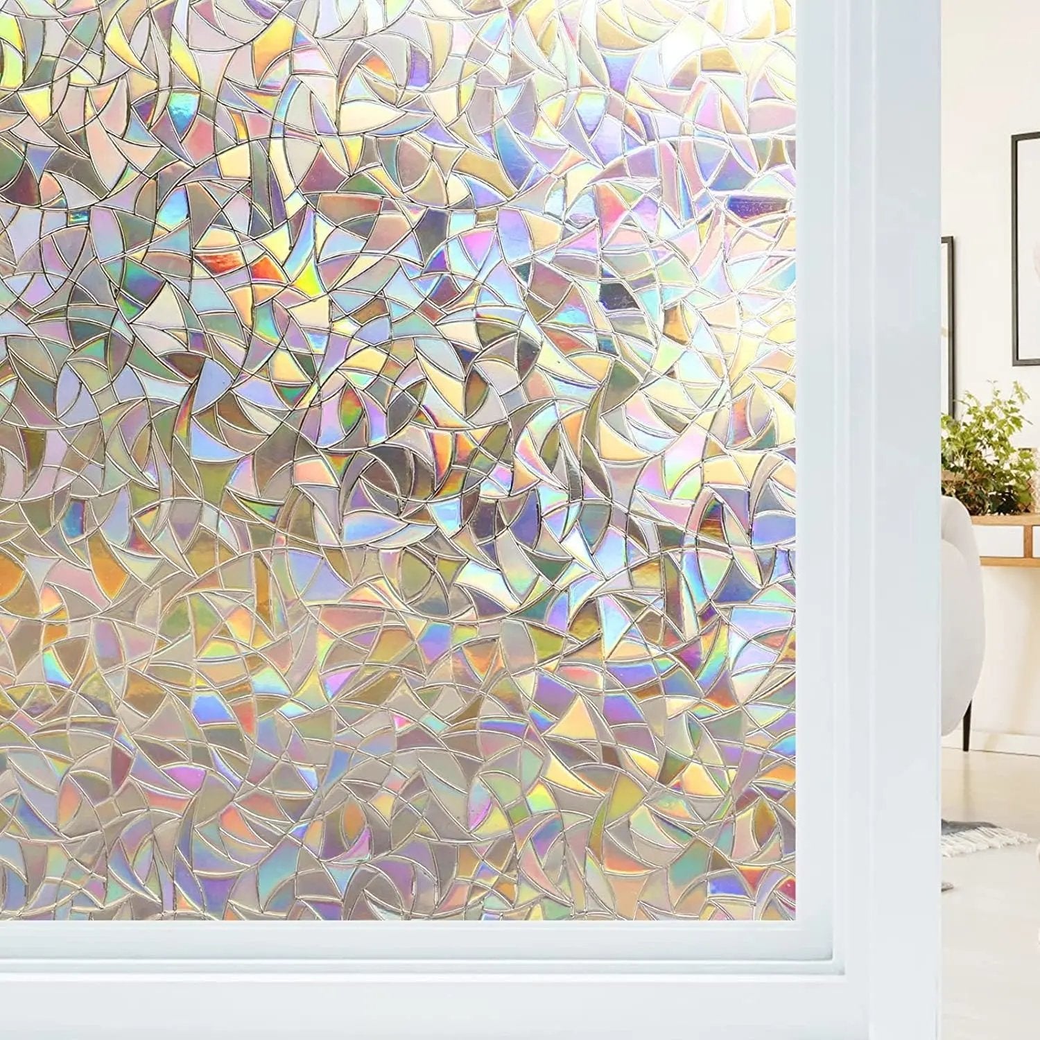 Rainbow Decorative Window Privacy Film, Non Sticky Static Cling Adhesive, Glass Sticker for Anti UV Heat Control Decal - IconiQa