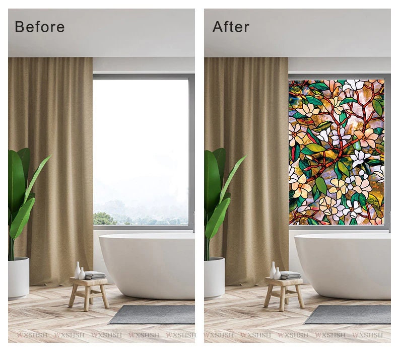 Modern Decorative Window Privacy Film, Non Sticky Static Cling Adhesive, Glass Sticker for Anti UV Heat Control Decal