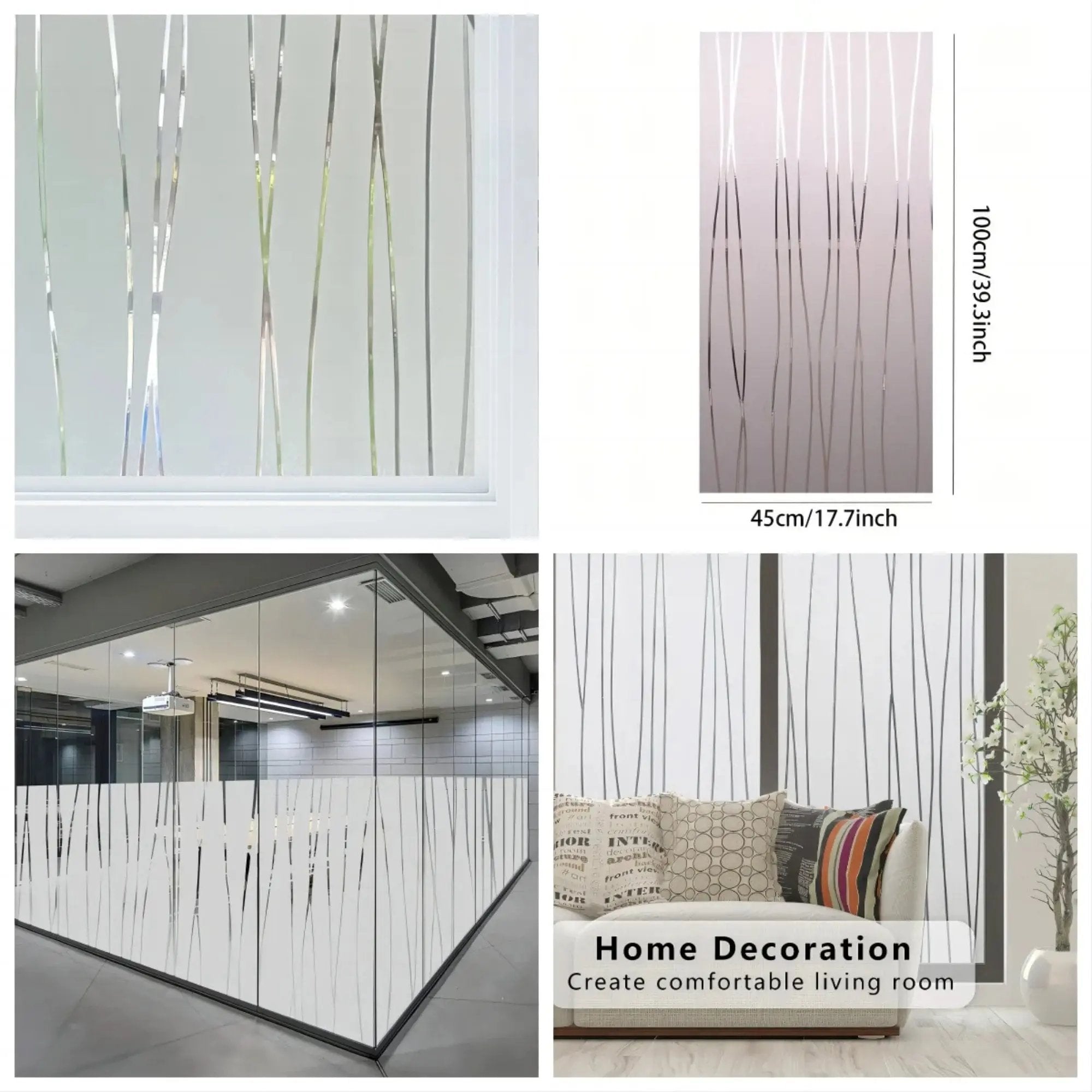 3D Glass Privacy Window Film, Decorative Frosted Window Vinyl for Office & Home, Self Adhesive Non Sticky Glass Stickers - IconiQa