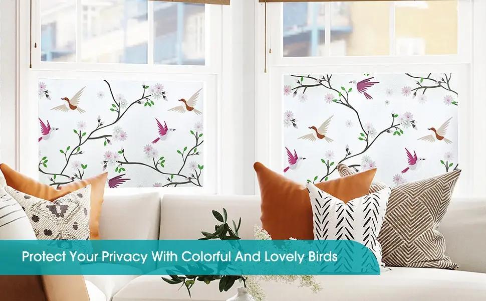 Privacy Window Film Opaque Non-Adhesive Bird Decals Decorative Glass Covering Static Cling Tint Frosted Window Stickers for Home Office - IconiQa
