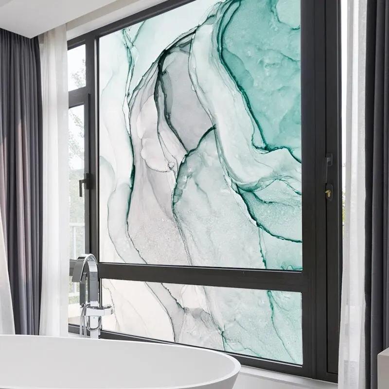 Privacy Window Film | Decorative Marble Style Stained Glass Window Sticker | No Glue Static Cling | Frosted Window Vinyl Tint - IconiQa