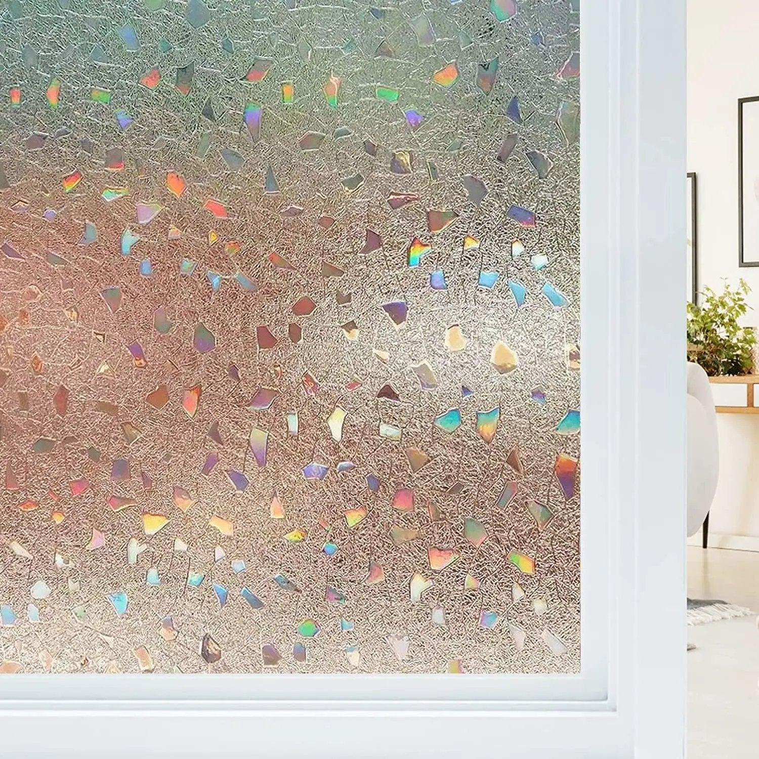 Rainbow Decorative Window Privacy Film, Non Sticky Static Cling Adhesive, Glass Sticker for Anti UV Heat Control Decal - IconiQa