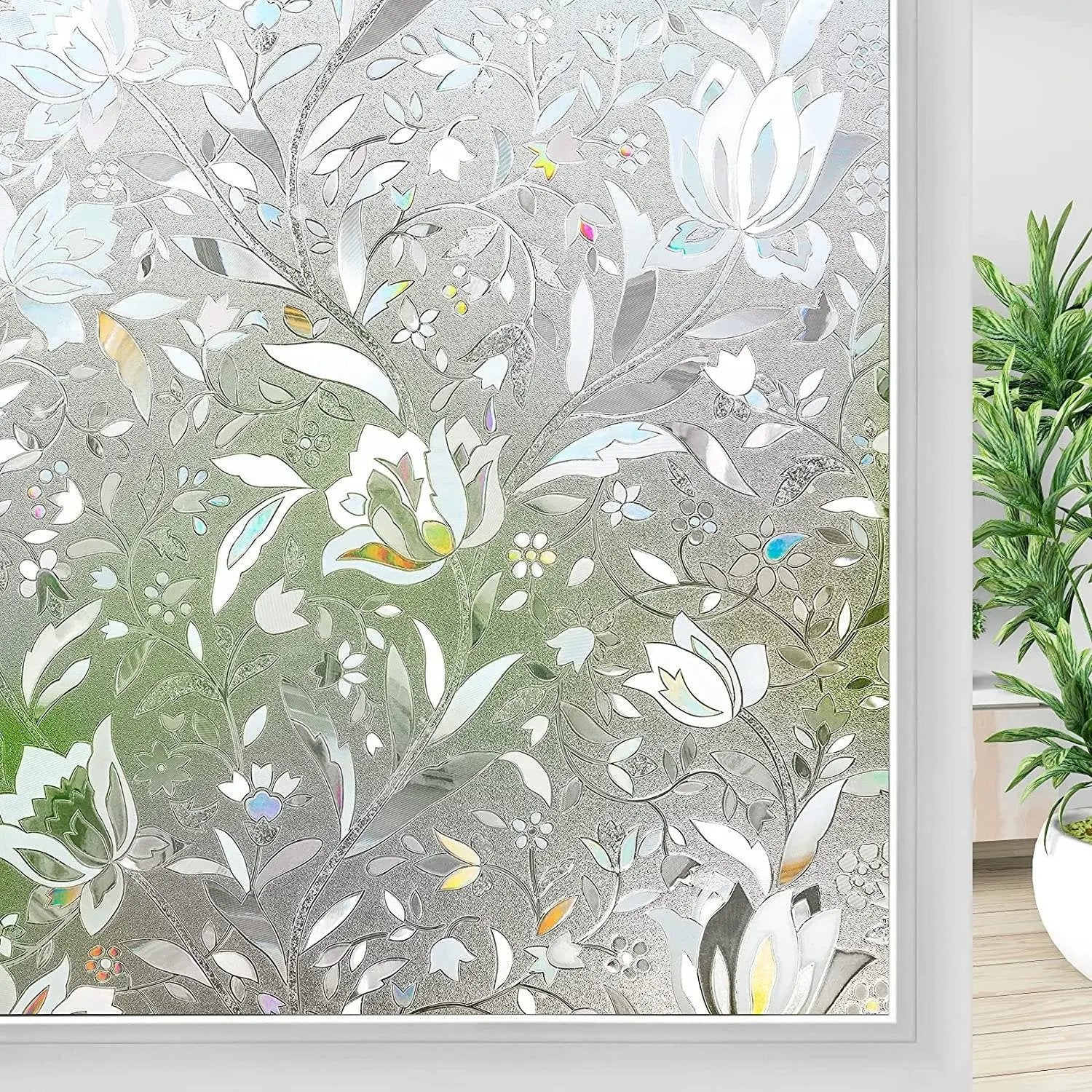Rainbow Decorative Window Privacy Film, Non Sticky Static Cling Adhesive, Glass Sticker for Anti UV Heat Control Decal - IconiQa