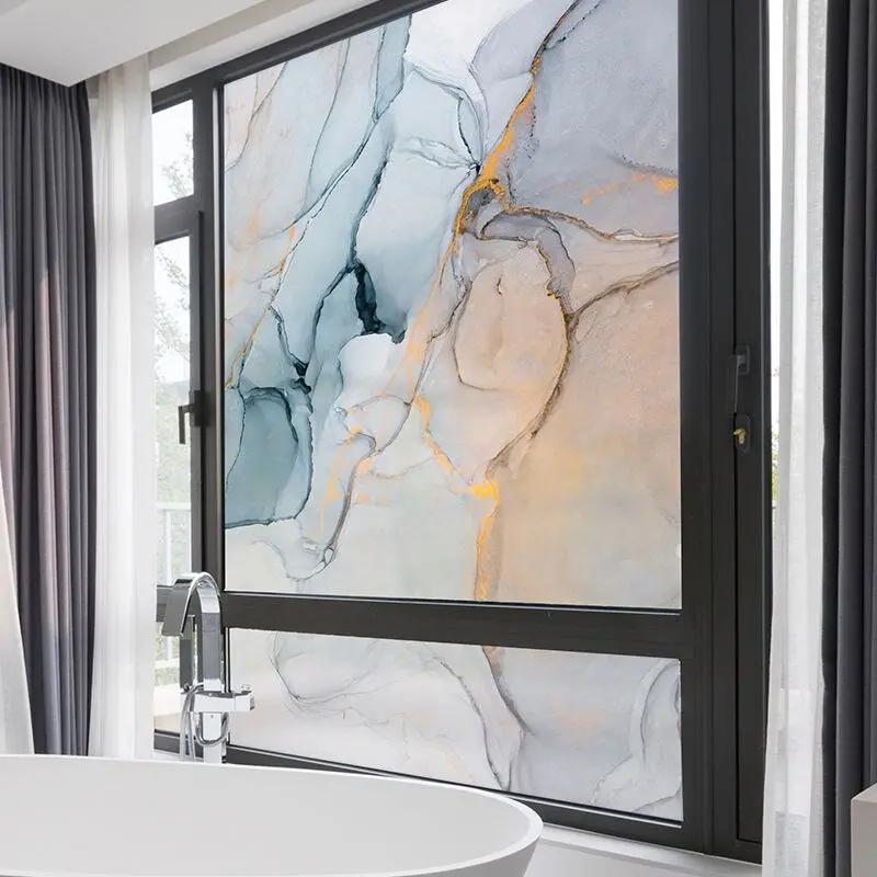 Privacy Window Film | Decorative Marble Style Stained Glass Window Sticker | No Glue Static Cling | Frosted Window Vinyl Tint - IconiQa