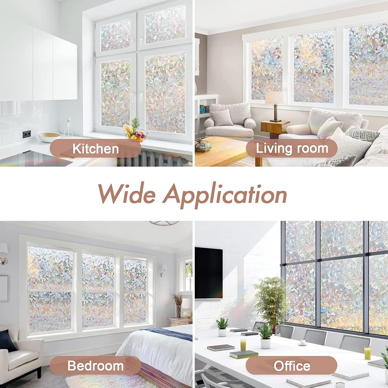 Rainbow Decorative Window Privacy Film, Non Sticky Static Cling Adhesive, Glass Sticker for Anti UV Heat Control Decal