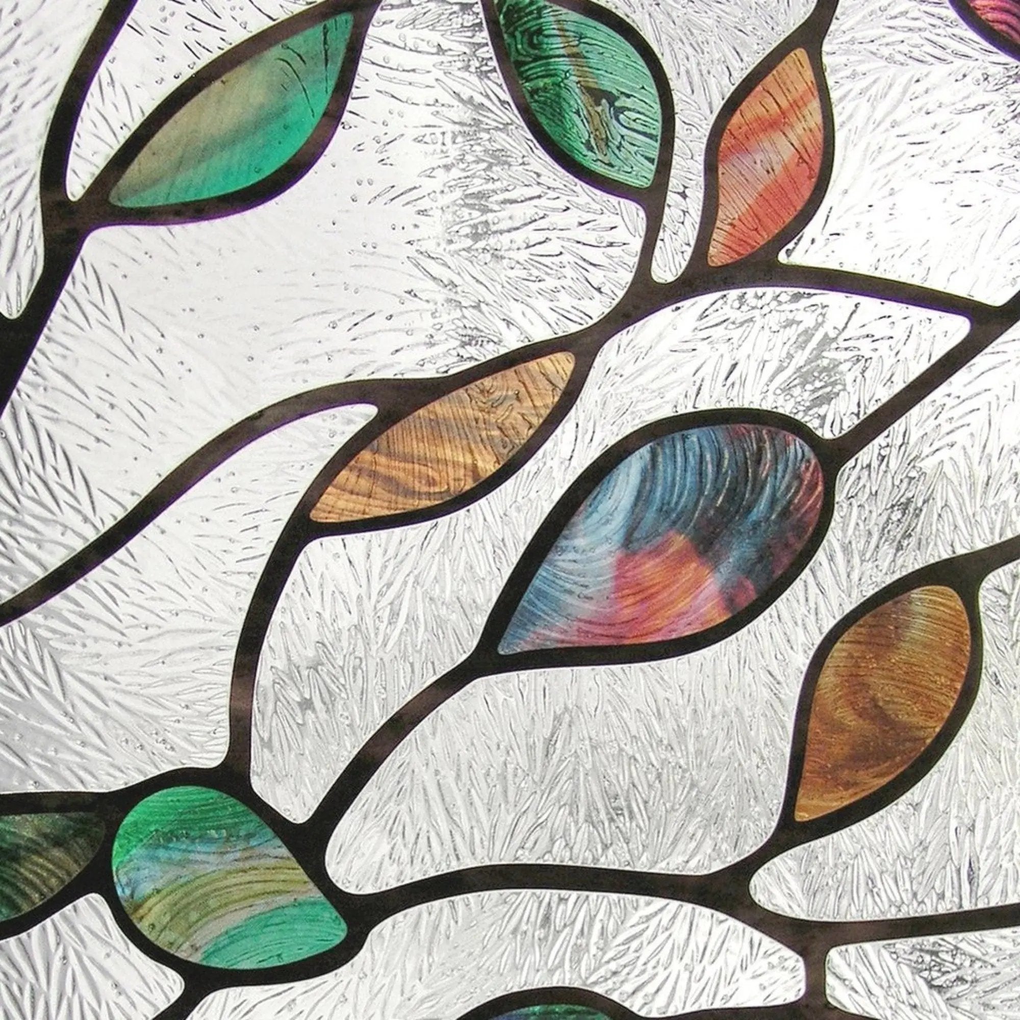 Leaves Stained Glass Window Film, Privacy Window Sticker, Decorative Window Cling, Self Adhesive Frosted Window Vinyl, Window Decals - IconiQa