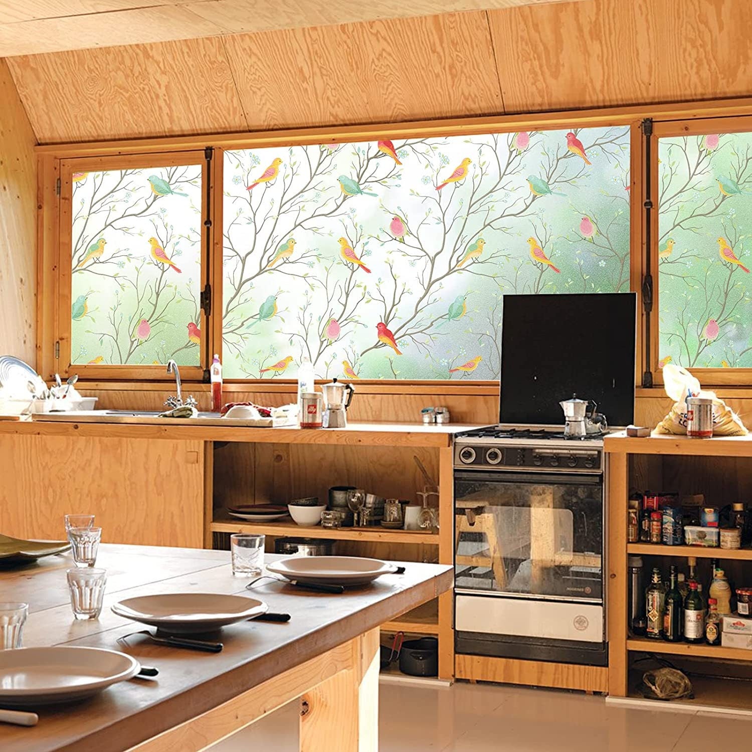 Privacy Window Film Opaque Non-Adhesive Bird Decals Decorative Glass Covering Static Cling Tint Frosted Window Stickers for Home Office