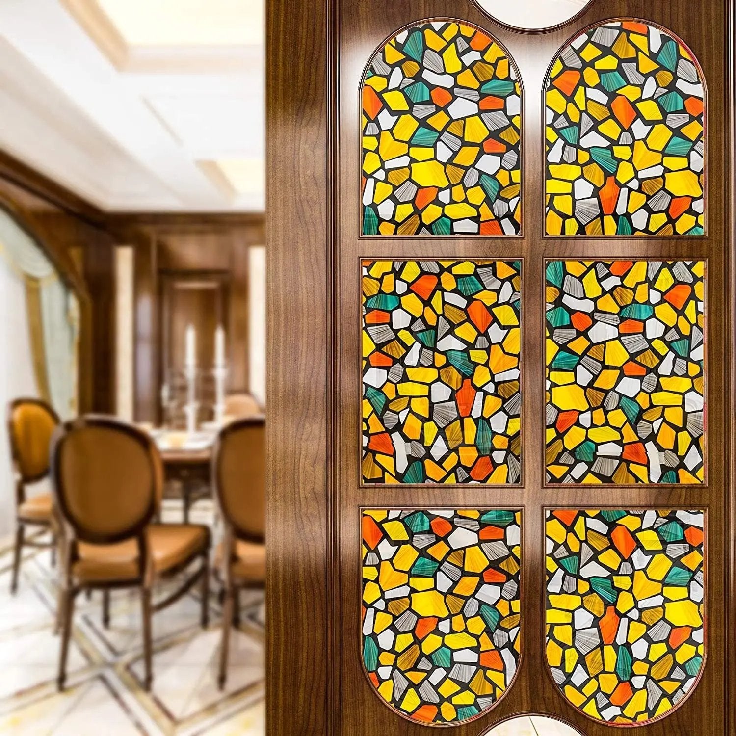 Stained Glass Privacy Window Film, Privacy Door Static Cling Decal, Decorative Adhesive Film, Removable Window Sticker, Glass Vinyl for Home - IconiQa
