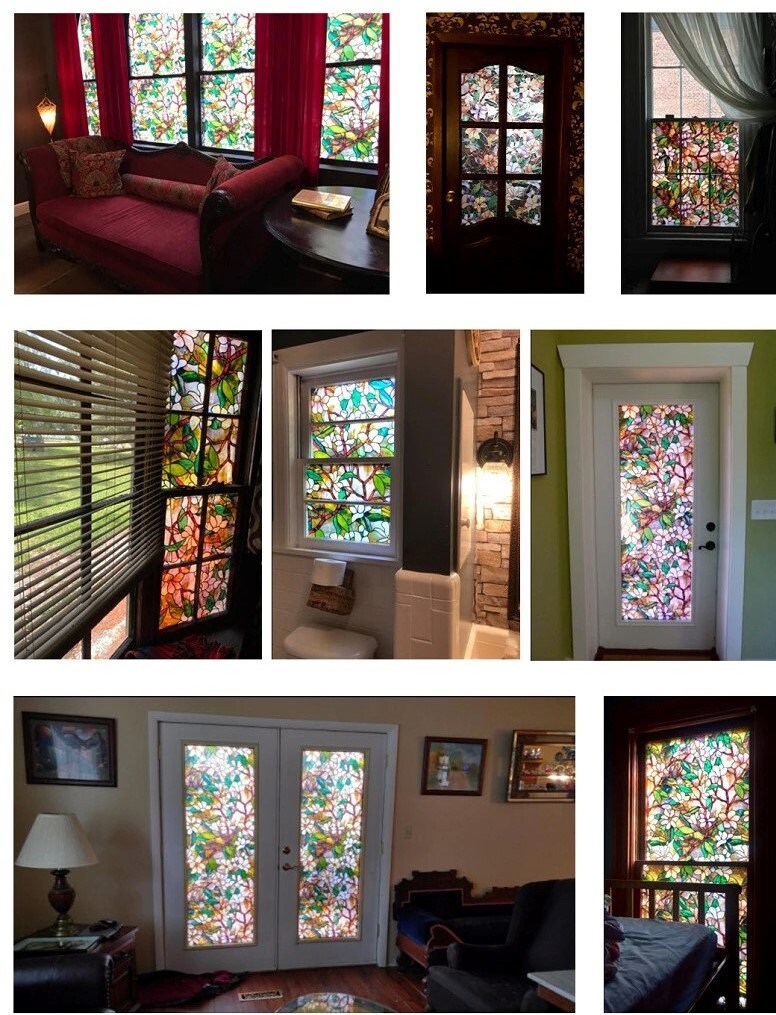 Modern Decorative Window Privacy Film, Non Sticky Static Cling Adhesive, Glass Sticker for Anti UV Heat Control Decal