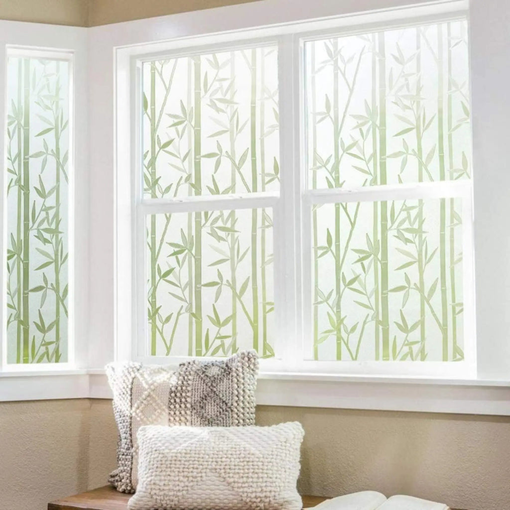 Bamboo Leaves Privacy Window Film, Static Cling, Self Adhesive Window Vinyl, Stained Glass Privacy Sticker, Decorative Frosted Decal - IconiQa