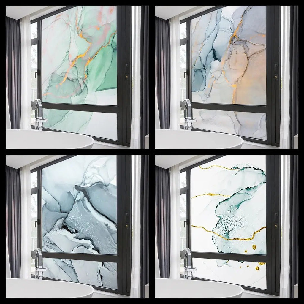 Privacy Window Film | Decorative Marble Style Stained Glass Window Sticker | No Glue Static Cling | Frosted Window Vinyl Tint - IconiQa