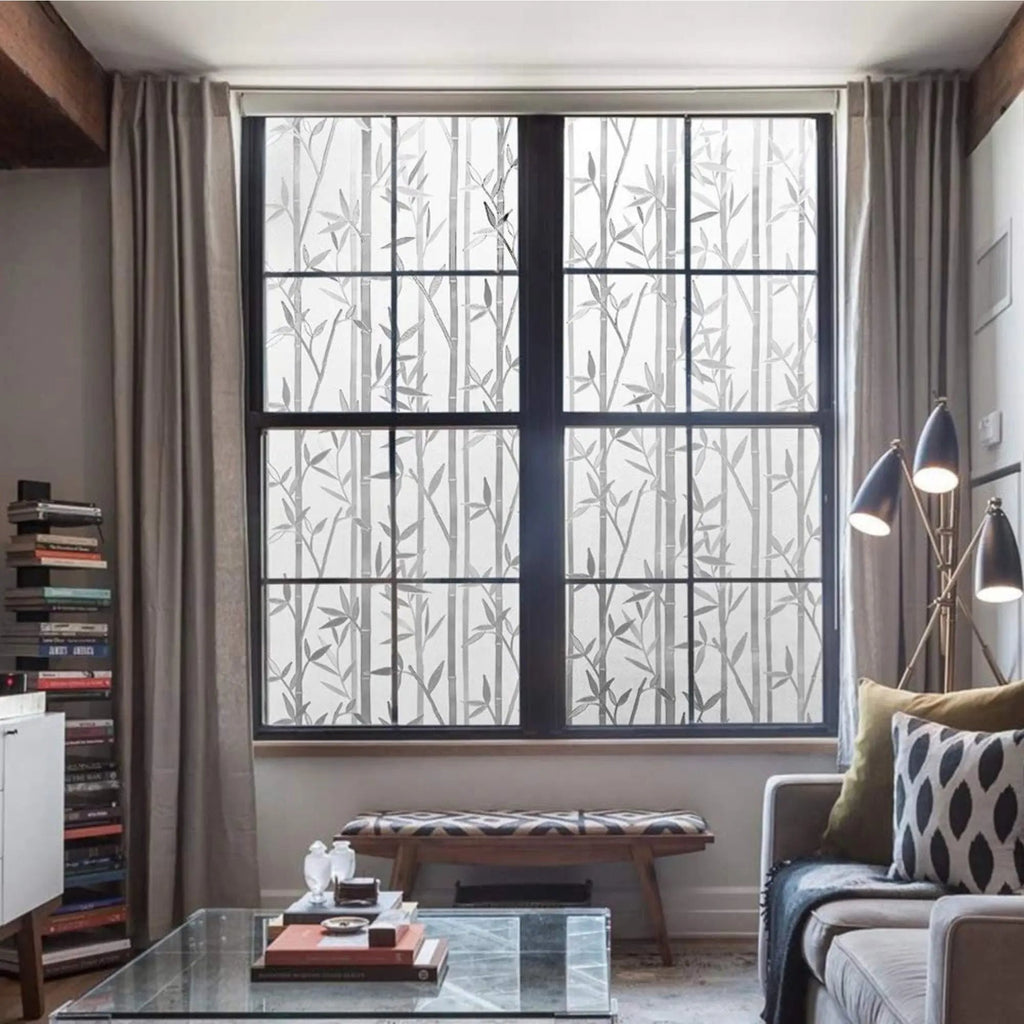 Bamboo Leaves Privacy Window Film, Static Cling, Self Adhesive Window Vinyl, Stained Glass Privacy Sticker, Decorative Frosted Decal - IconiQa