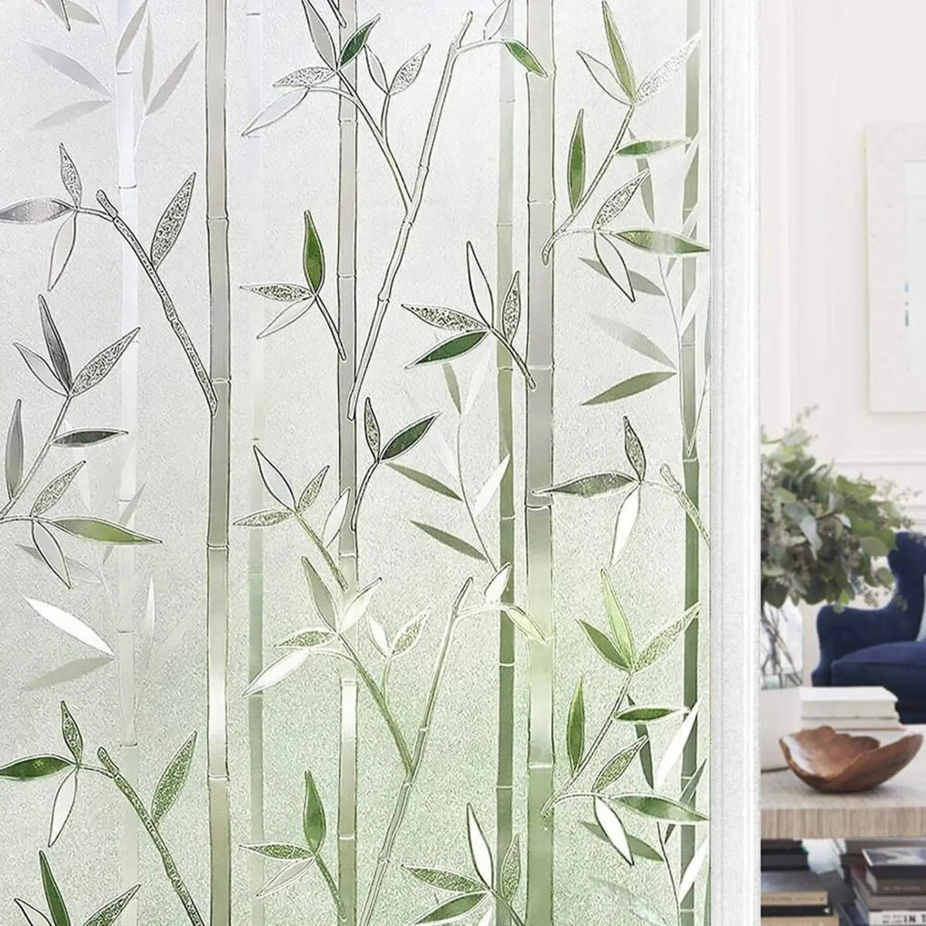 Bamboo Leaves Privacy Window Film, Static Cling, Self Adhesive Window Vinyl, Stained Glass Privacy Sticker, Decorative Frosted Decal - IconiQa