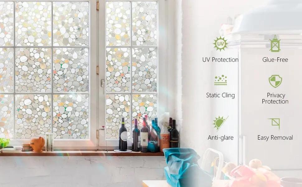 Rainbow Decorative Window Privacy Film, Non Sticky Static Cling Adhesive, Glass Sticker for Anti UV Heat Control Decal