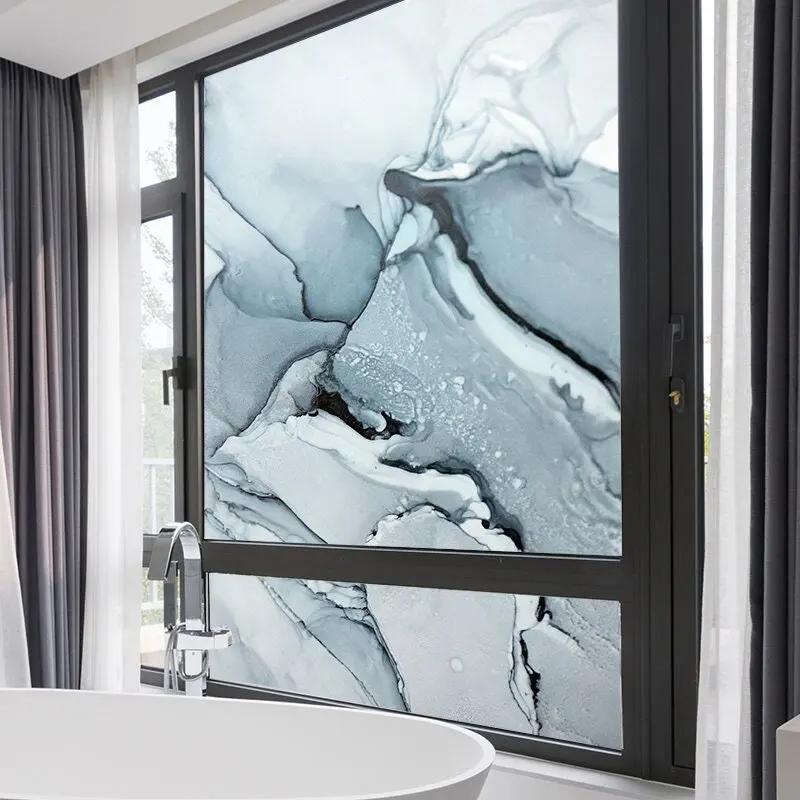 Privacy Window Film | Decorative Marble Style Stained Glass Window Sticker | No Glue Static Cling | Frosted Window Vinyl Tint - IconiQa