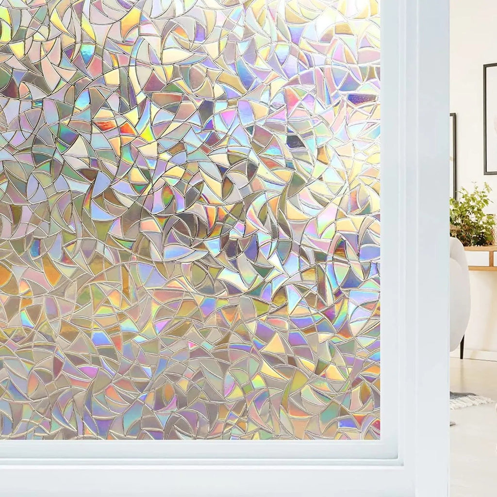 Rainbow Decorative Window Privacy Film, Non Sticky Static Cling Adhesive, Glass Sticker for Anti UV Heat Control Decal - IconiQa