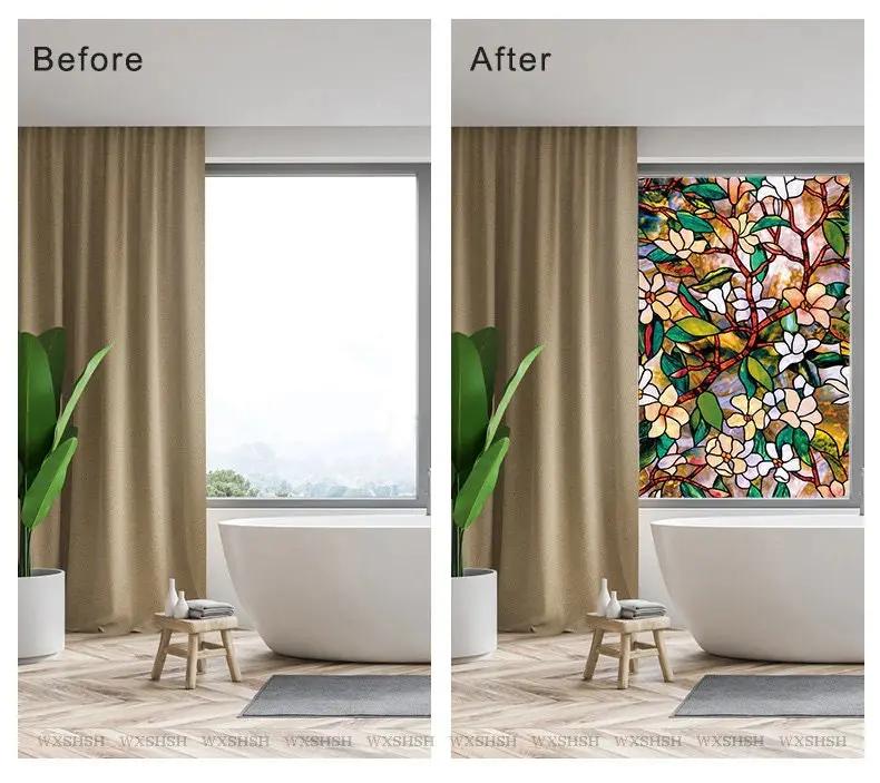 Modern Decorative Window Privacy Film, Non Sticky Static Cling Adhesive, Glass Sticker for Anti UV Heat Control Decal