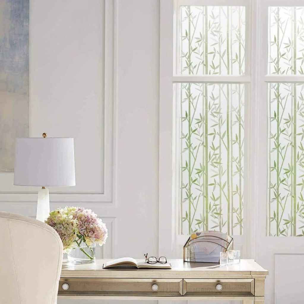 Bamboo Leaves Privacy Window Film, Static Cling, Self Adhesive Window Vinyl, Stained Glass Privacy Sticker, Decorative Frosted Decal - IconiQa
