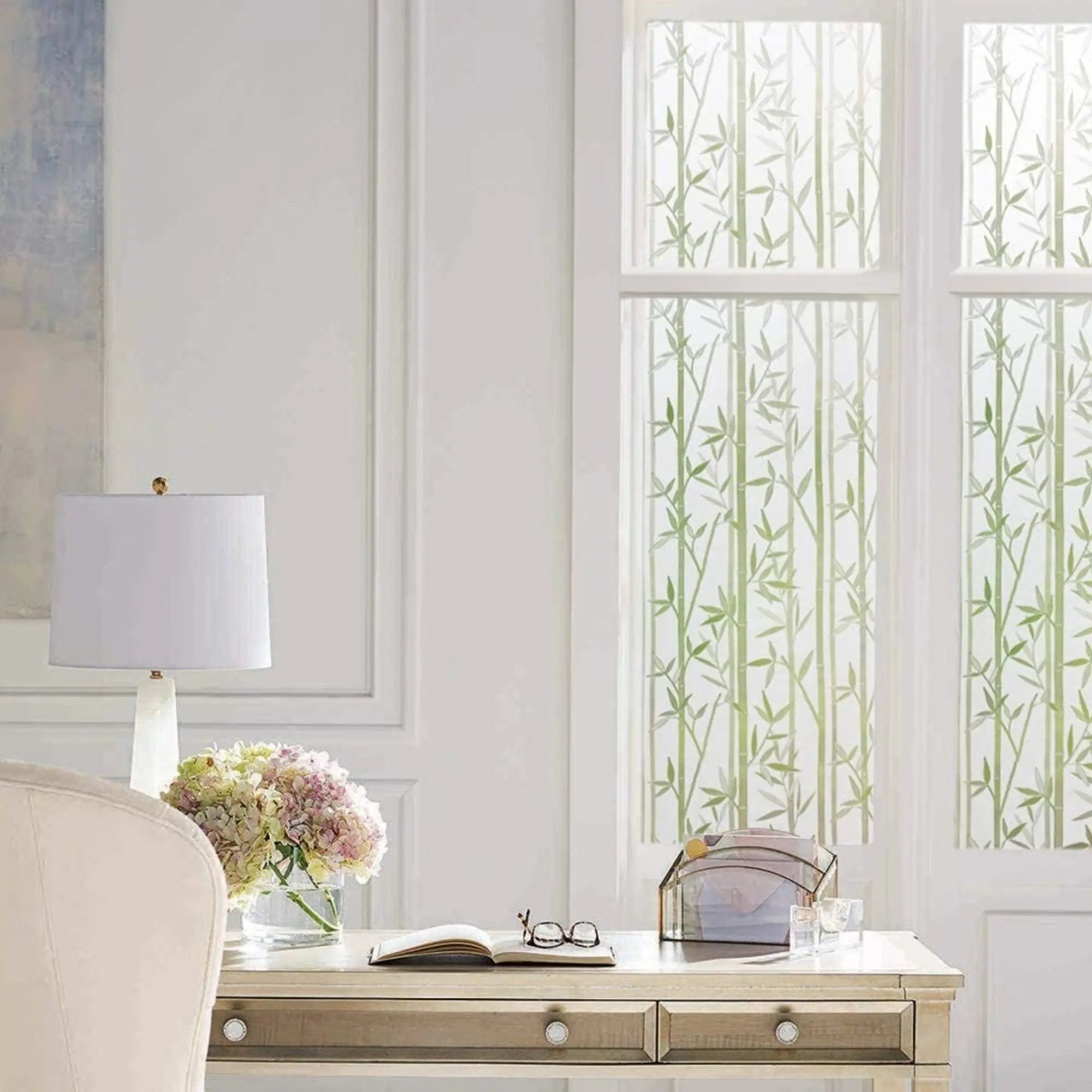 Bamboo Leaves Privacy Window Film, Static Cling, Self Adhesive Window Vinyl, Stained Glass Privacy Sticker, Decorative Frosted Decal - IconiQa