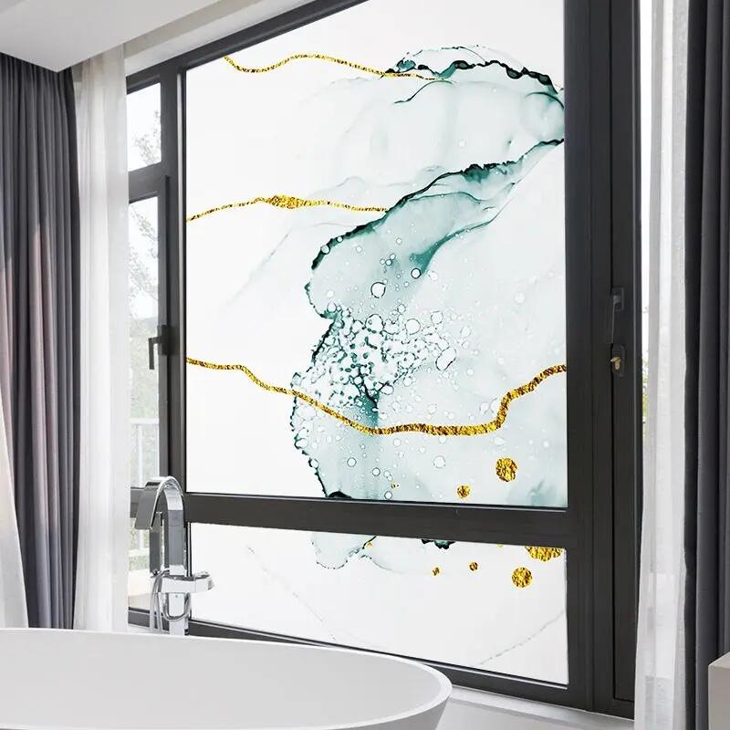 Privacy Window Film | Decorative Marble Style Stained Glass Window Sticker | No Glue Static Cling | Frosted Window Vinyl Tint - IconiQa