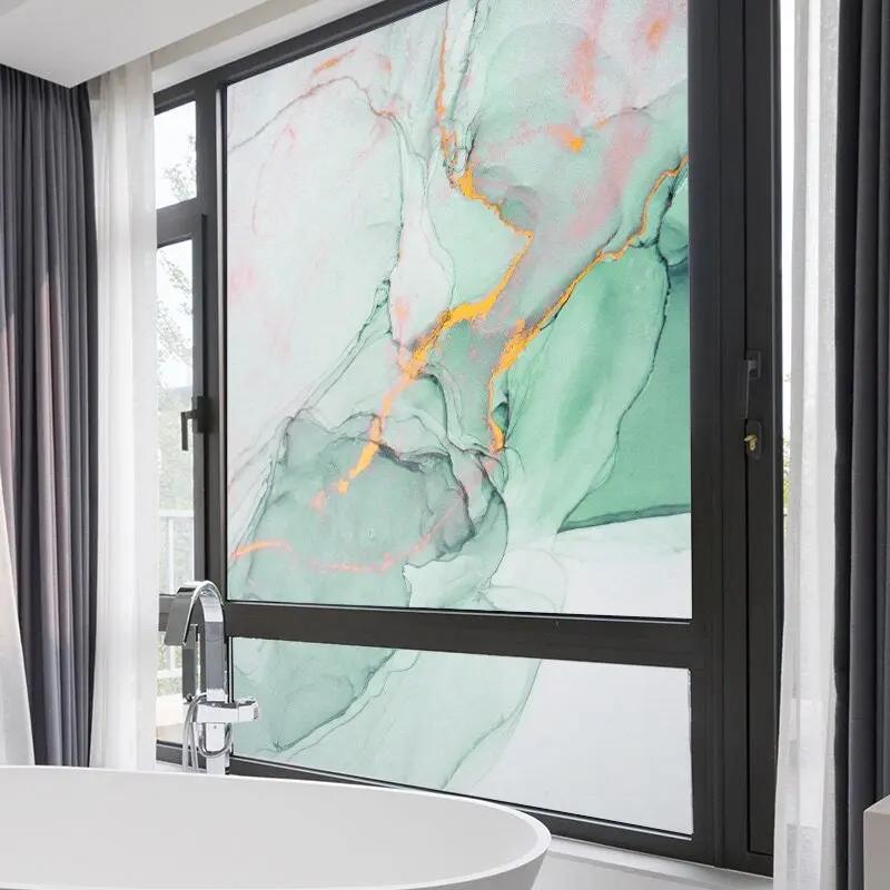Privacy Window Film | Decorative Marble Style Stained Glass Window Sticker | No Glue Static Cling | Frosted Window Vinyl Tint - IconiQa