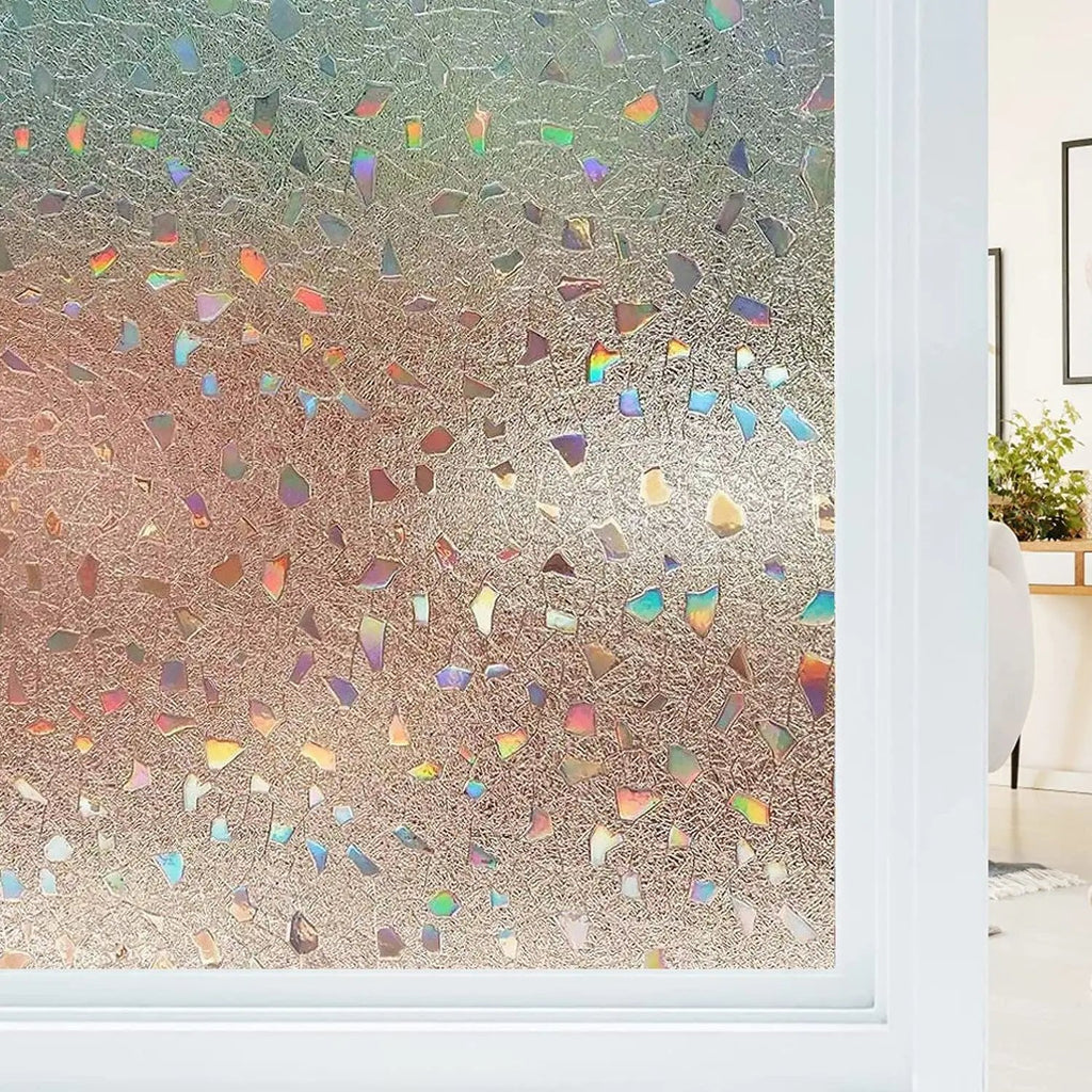 Rainbow Decorative Window Privacy Film, Non Sticky Static Cling Adhesive, Glass Sticker for Anti UV Heat Control Decal - IconiQa