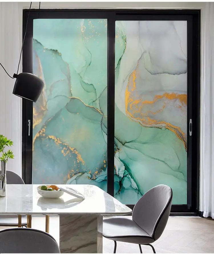 Privacy Window Film | Decorative Marble Style Stained Glass Window Sticker | No Glue Static Cling | Frosted Window Vinyl Tint - IconiQa