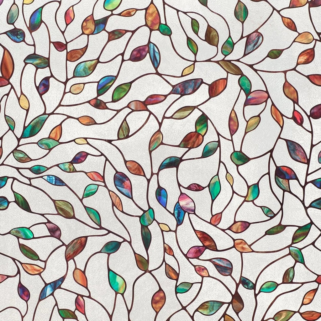 Leaves Stained Glass Window Film, Privacy Window Sticker, Decorative Window Cling, Self Adhesive Frosted Window Vinyl, Window Decals - IconiQa
