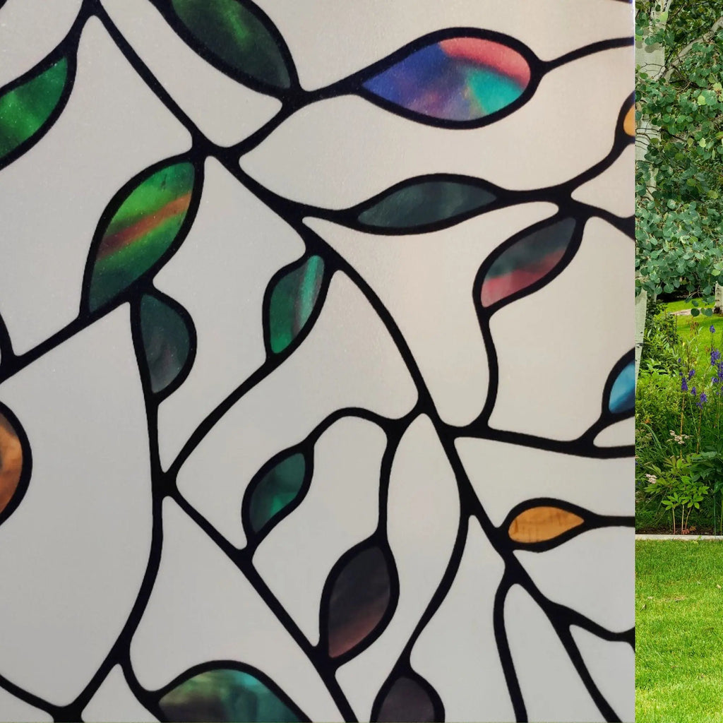 Leaves Stained Glass Window Film, Privacy Window Sticker, Decorative Window Cling, Self Adhesive Frosted Window Vinyl, Window Decals - IconiQa