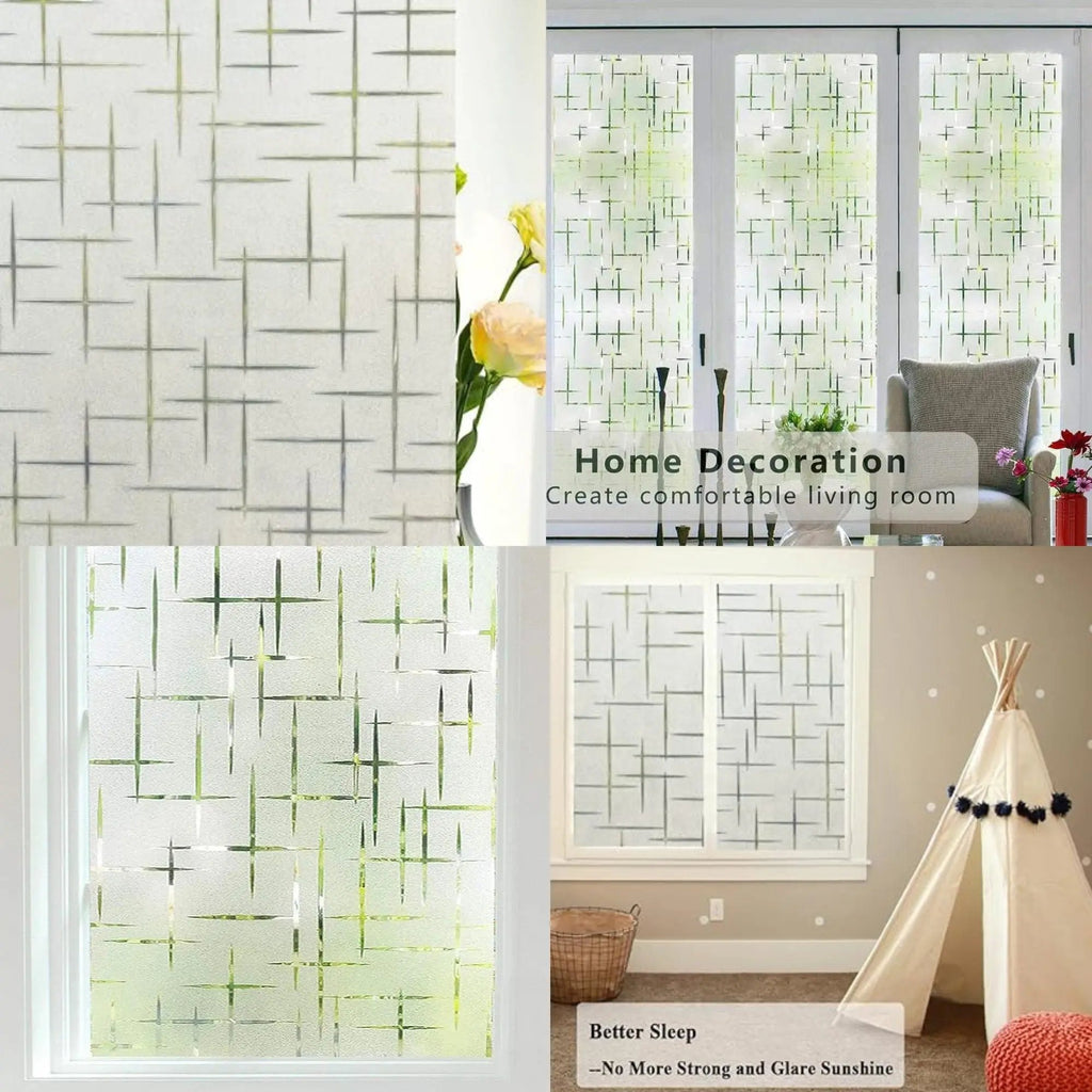 3D Glass Privacy Window Film, Decorative Frosted Window Vinyl for Office & Home, Self Adhesive Non Sticky Glass Stickers - IconiQa