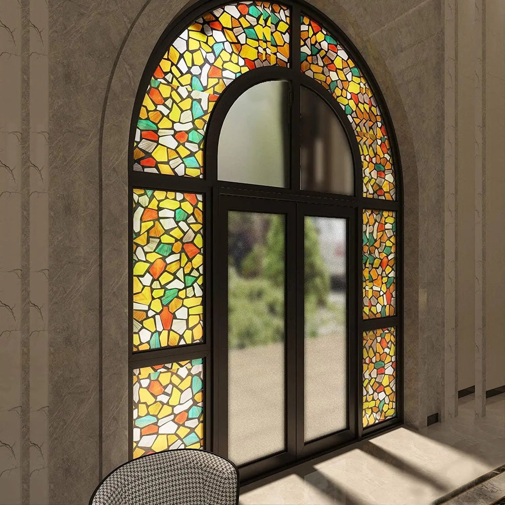 Stained Glass Privacy Window Film, Privacy Door Static Cling Decal, Decorative Adhesive Film, Removable Window Sticker, Glass Vinyl for Home - IconiQa