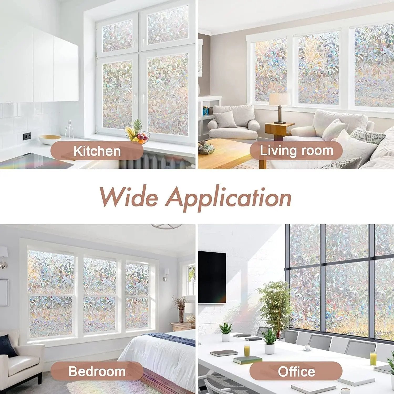 Rainbow Decorative Window Privacy Film, Non Sticky Static Cling Adhesive, Glass Sticker for Anti UV Heat Control Decal