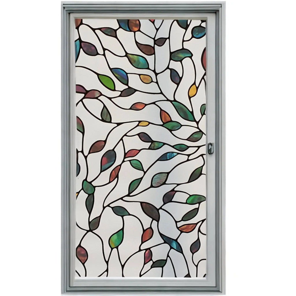 Leaves Stained Glass Window Film, Privacy Window Sticker, Decorative Window Cling, Self Adhesive Frosted Window Vinyl, Window Decals - IconiQa