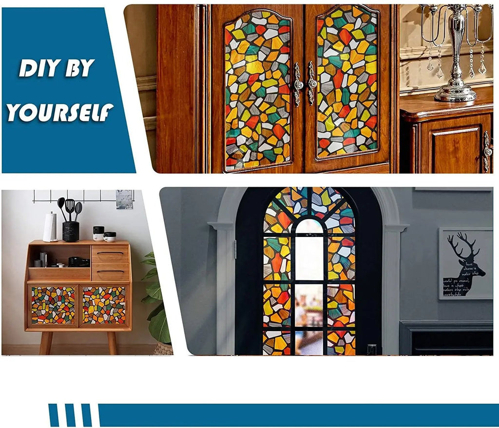 Stained Glass Privacy Window Film, Privacy Door Static Cling Decal, Decorative Adhesive Film, Removable Window Sticker, Glass Vinyl for Home - IconiQa