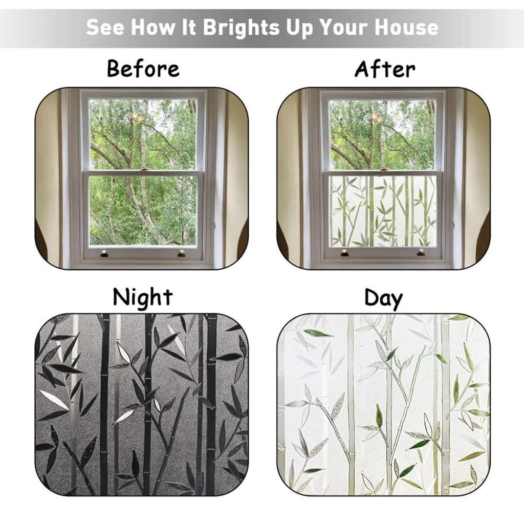 Bamboo Leaves Privacy Window Film, Static Cling, Self Adhesive Window Vinyl, Stained Glass Privacy Sticker, Decorative Frosted Decal - IconiQa