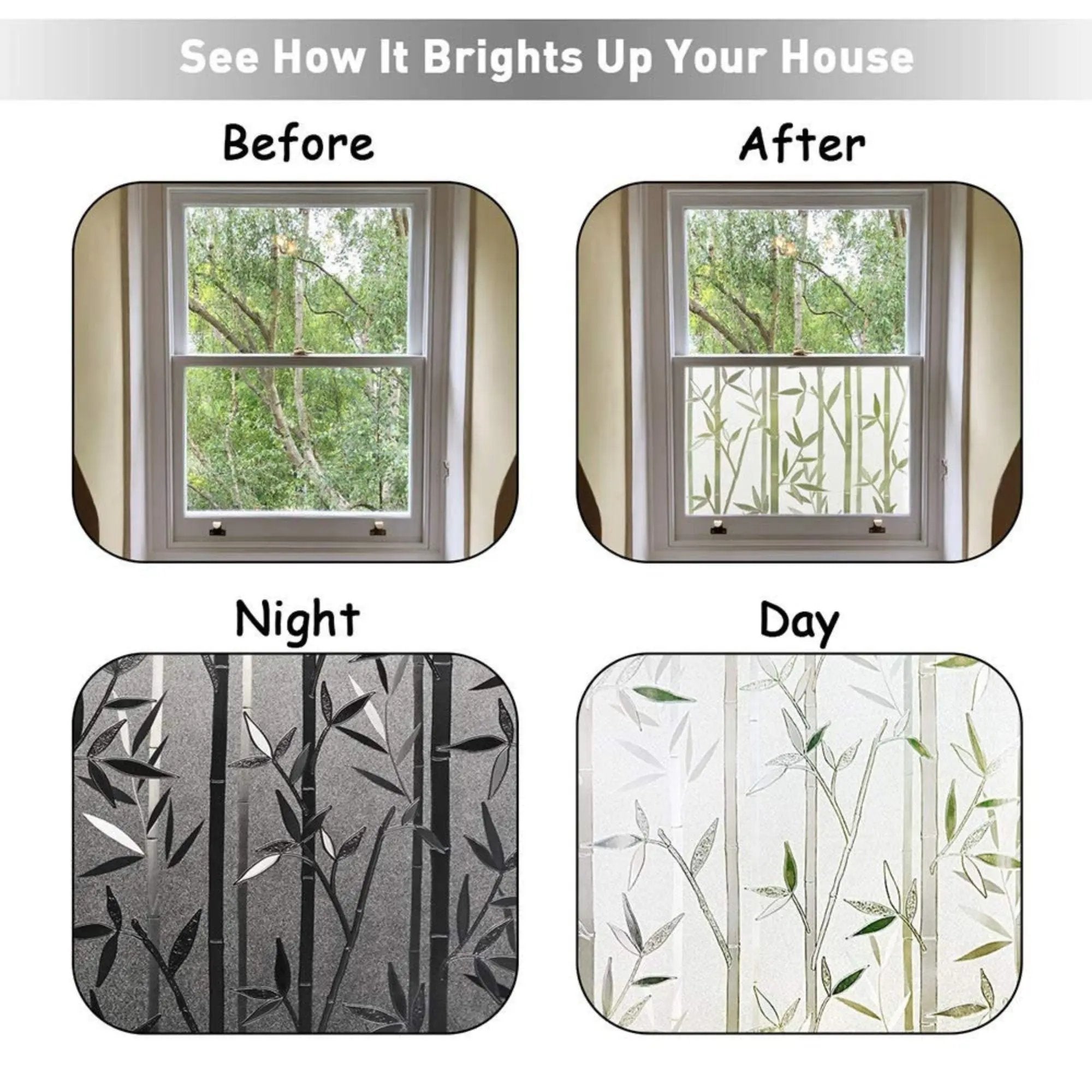 Bamboo Leaves Privacy Window Film, Static Cling, Self Adhesive Window Vinyl, Stained Glass Privacy Sticker, Decorative Frosted Decal - IconiQa