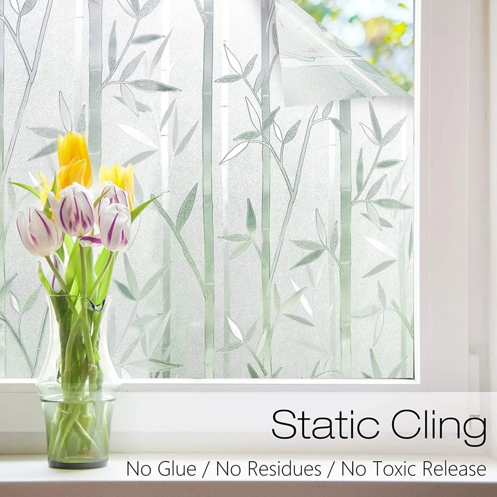 Bamboo Leaves Privacy Window Film, Static Cling, Self Adhesive Window Vinyl, Stained Glass Privacy Sticker, Decorative Frosted Decal - IconiQa